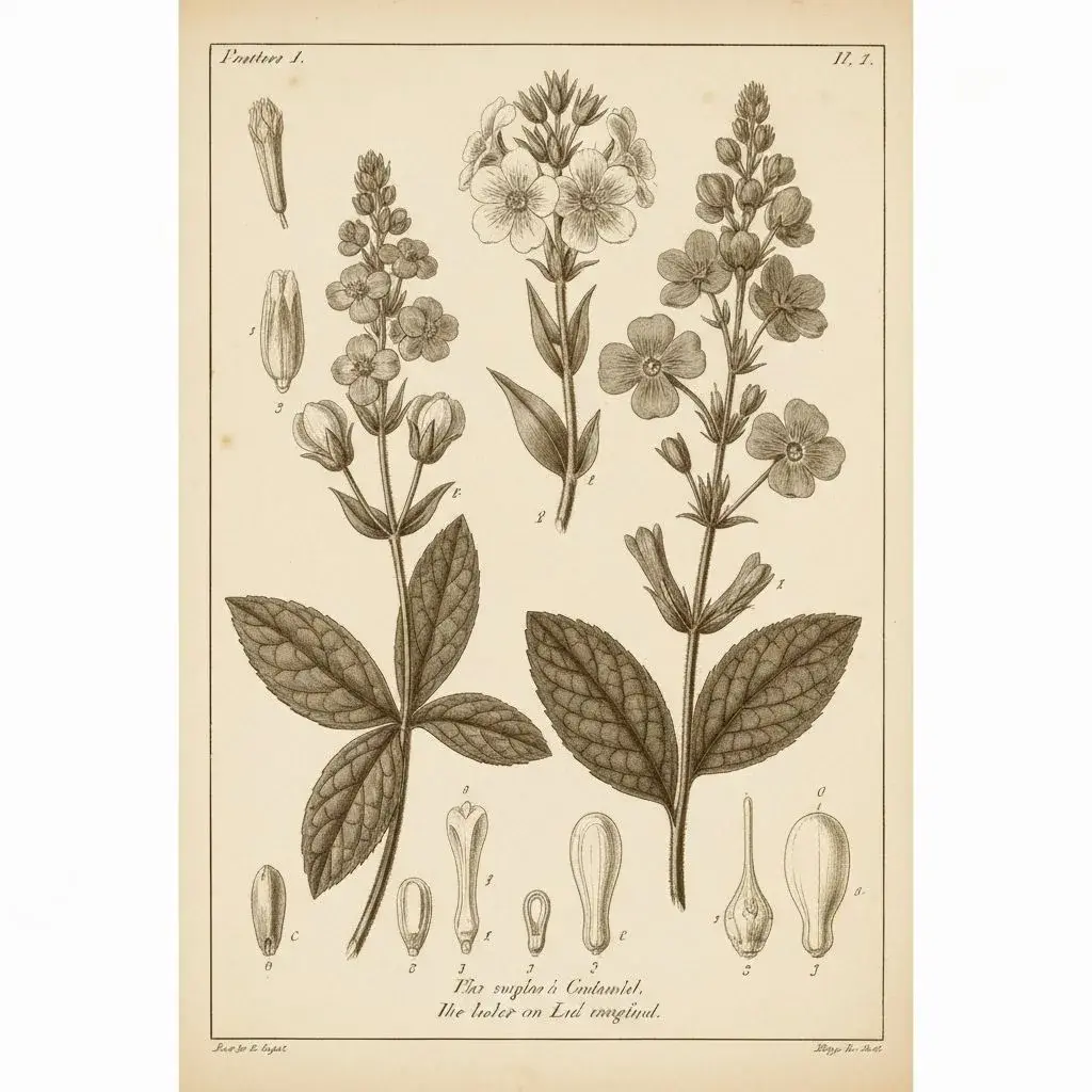 An antique French botanical engraving of flowering stems, suited to a gallery-wall grid