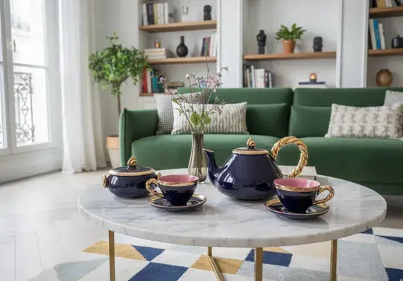 Rare Vallauris Tea Set Monica Ceram French Riviera Pink Blue Gold Mid Century Ceramic Tea Set