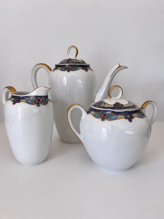 Vintage Union T Czechoslovakia Enamel Tea Set: Shabby Chic Decor